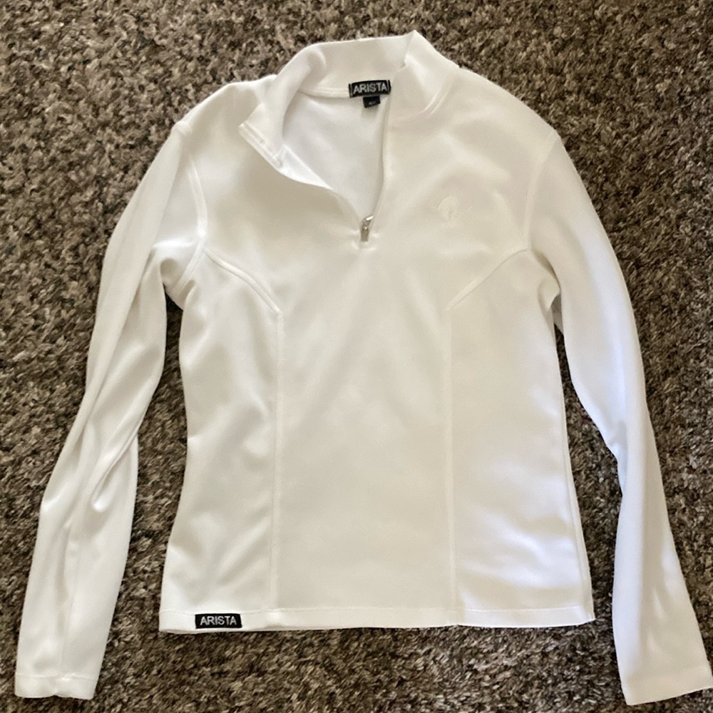 White Fitted Long Sleeve Polo Sweatshirt